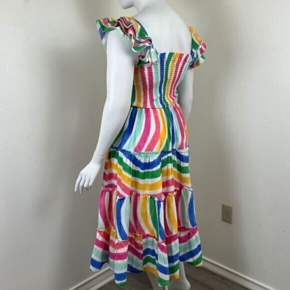 Crown & Ivy Womens Size L Cotton Striped Ruffle Pullover Midi Teired Dress Party - Picture 14 of 14